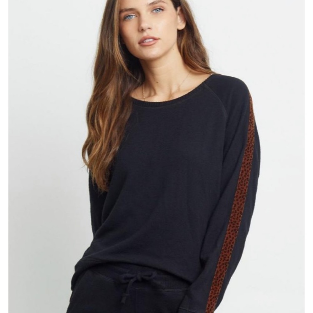 Rails Theo Black Velvet Leopard Sweatshirt M